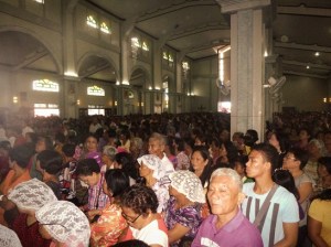 The packed Cathedral during Mass on Monday. It was hot!