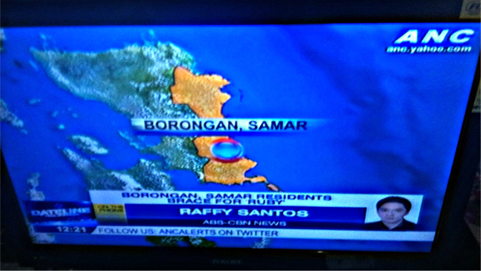 Following the national news the morning we evacuated - headline reads, "Borongan Residents Brace For Ruby"
