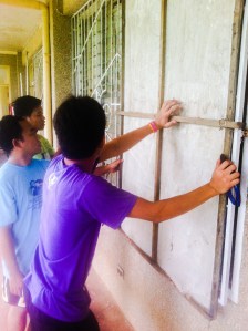 Boarding up the windows at the Training Centre
