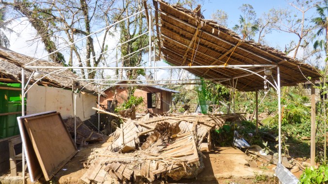 The destroyed "kubo" (small cottage) where we said the rosary each night at 6 pm.